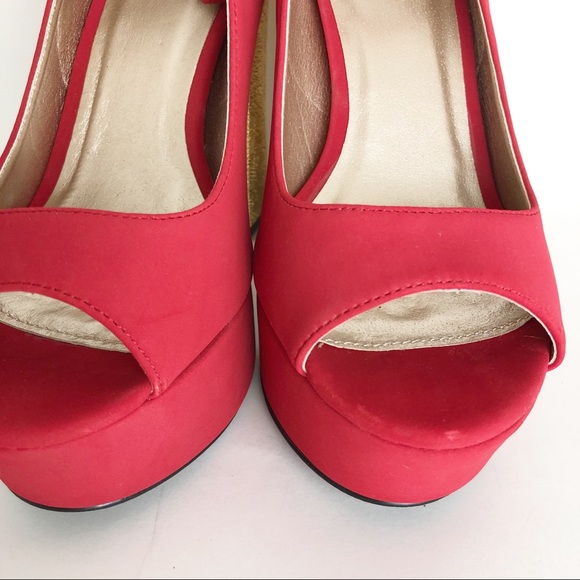 Qupid Dark Red peep Toe Ankle Strap Platform size7 - Picture 9 of 13